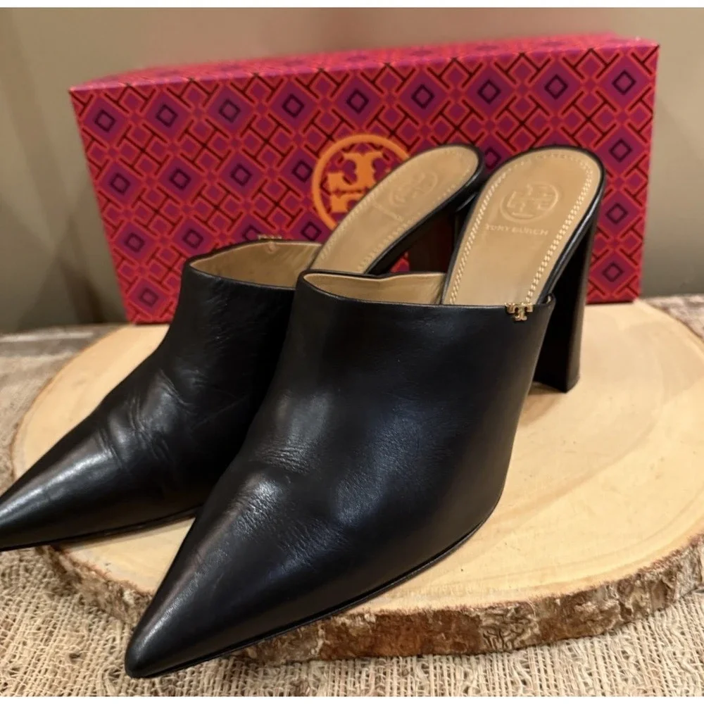 Tory Burch Penelope Black Mule Pumps Pointed Toe‎ Shoes in Black Size 10 369$